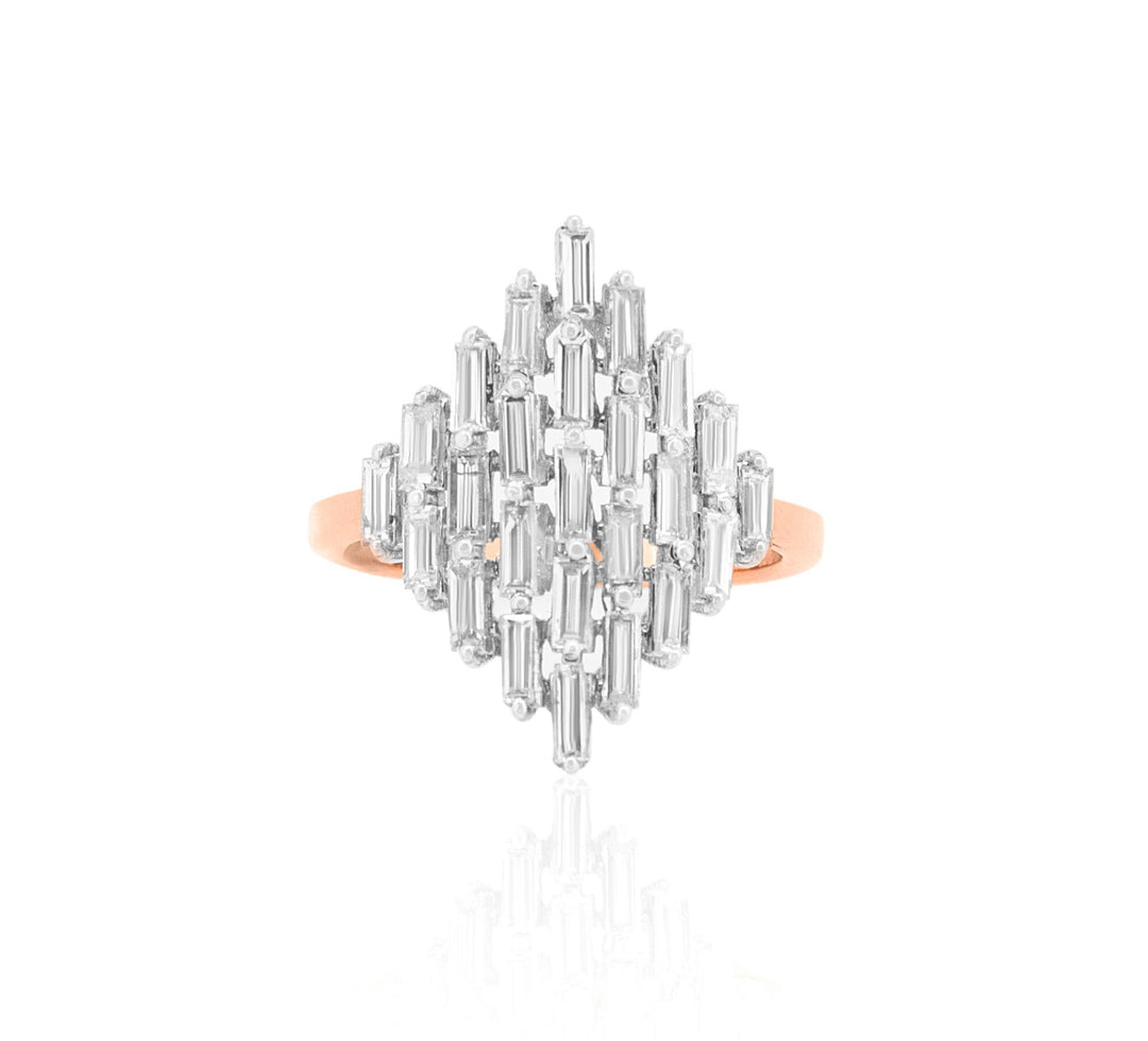 Baguette Diamond Ring, Natural Diamonds, 14K Solid Gold, Engagement Ring, Cluster Illusion Set Ring, Statement Cocktail Ring, Gift For Her