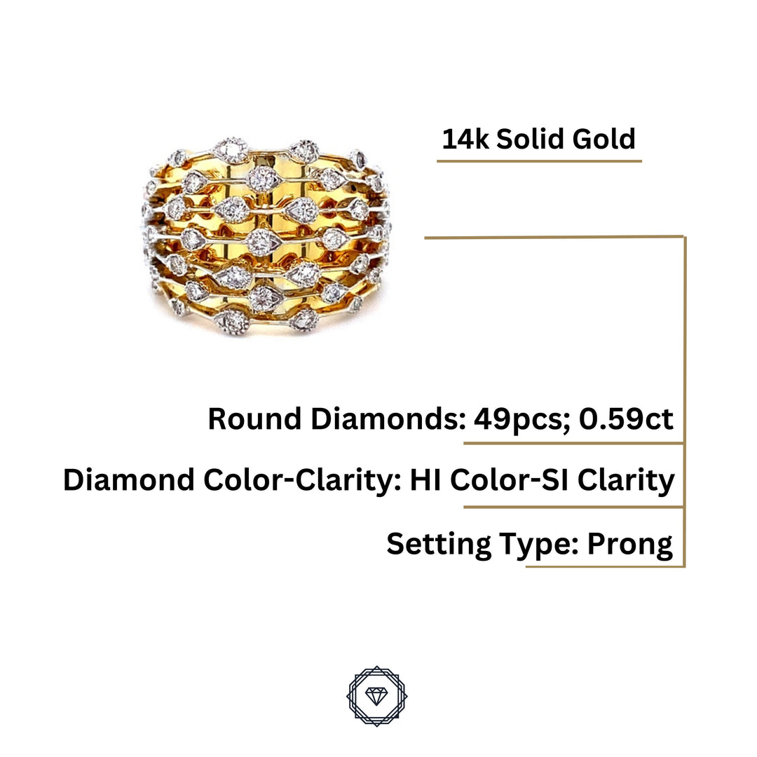 Bezel Diamond Broad Ring, 14k Solid Gold Diamond Band,  Natural Diamonds, Cocktail Ring, Gift for her