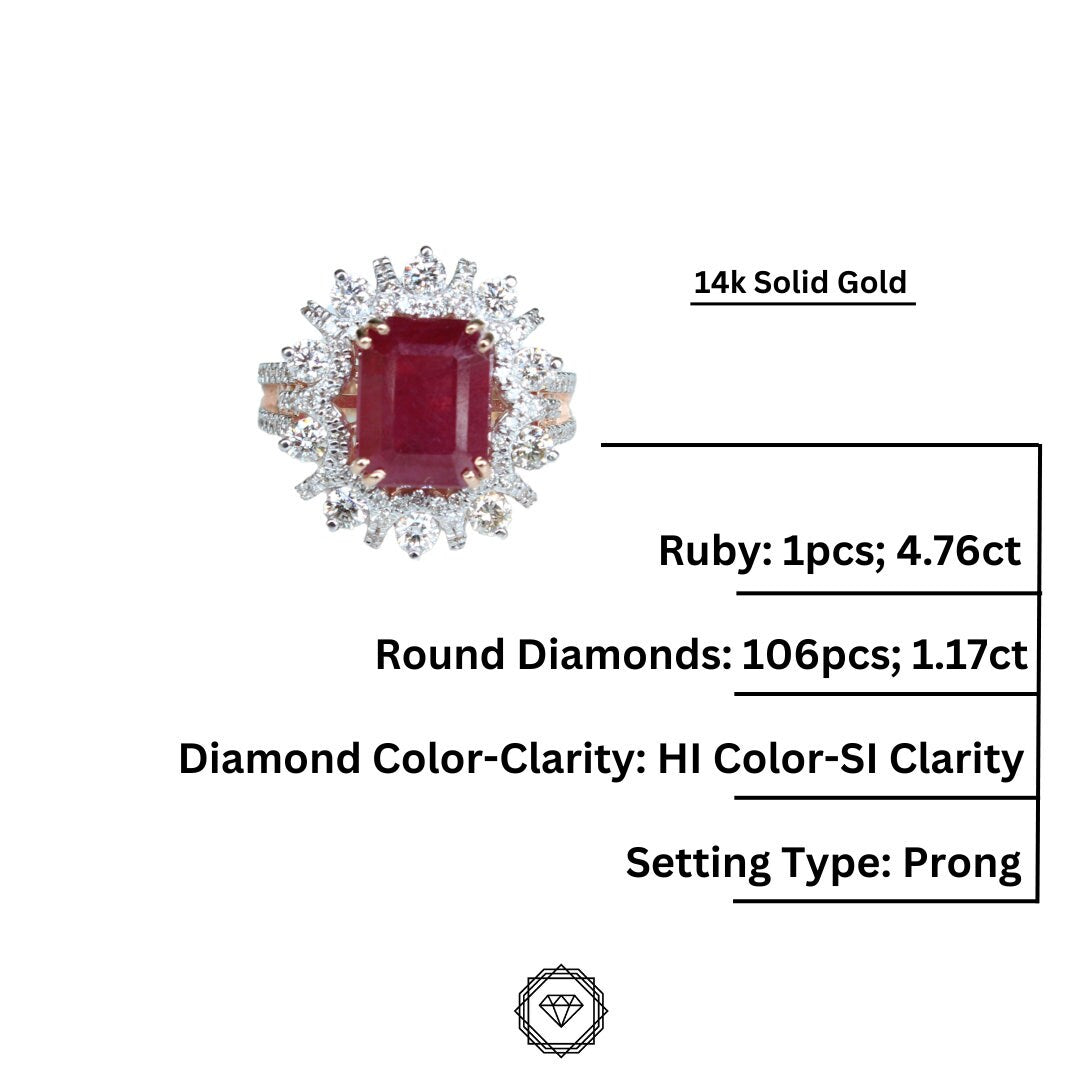 Ruby Diamond Gemstone Ring, 14k Solid Gold, July Gemstone, Birthstone Ring, Natural Diamonds, Gift for her