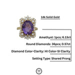 Load image into Gallery viewer, Amethyst Diamond Ring, 14k Solid Gold, Natural Diamonds, Cocktail Ring, Faceted Oval Ring, Gemstone Rings, Gift for her
