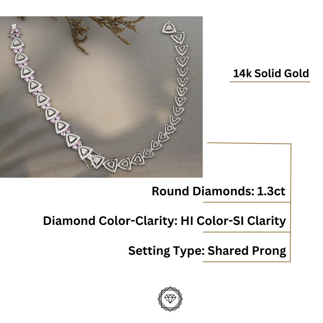 Trillion Halo Necklace, Heart shape Pink Tourmaline, Convertible Necklace Bracelet, Moissanite Necklace, 14k Solid Gold, Gift for her