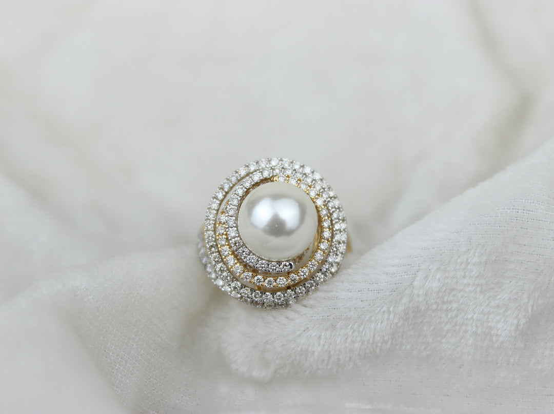 Cultured South Sea Pearl Diamond Ring, Gemstone Diamond Ring, 14k Solid Gold, Dual Tone Ring, Natural Diamonds, Gift for her