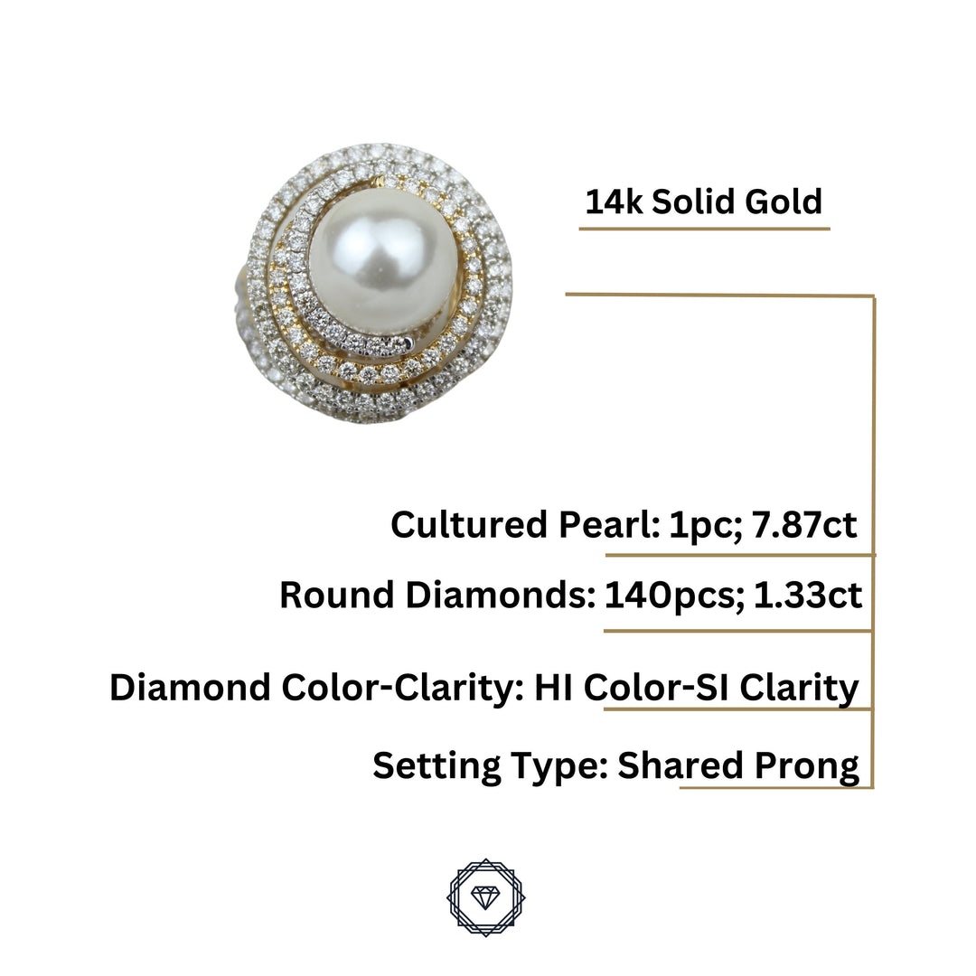 Cultured South Sea Pearl Diamond Ring, Gemstone Diamond Ring, 14k Solid Gold, Dual Tone Ring, Natural Diamonds, Gift for her