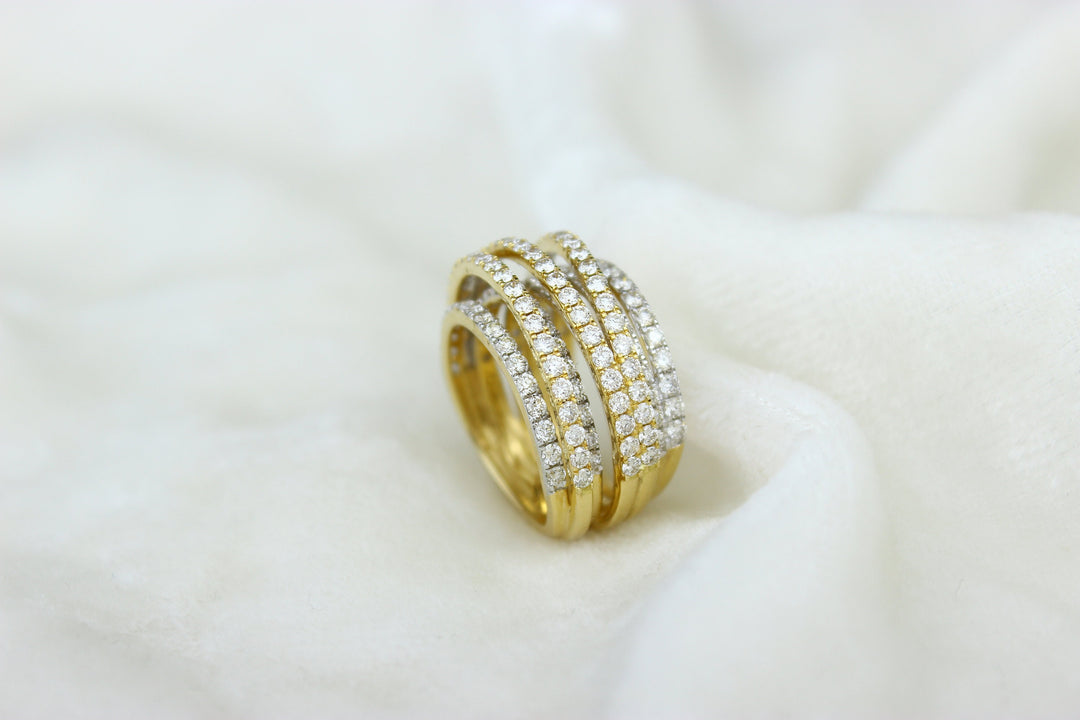 Wide Band Ring with multiple rows of Natural Diamonds, 14K Solid Gold, Cocktail Band, Gift for Her