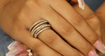 Load image into Gallery viewer, Wide Band Ring with multiple rows of Natural Diamonds, 14K Solid Gold, Cocktail Band, Gift for Her
