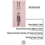 Load image into Gallery viewer, Black Rectangular bars and beads Onyx Diamond Pendant With Earrings, 14k Solid Gold, Natural Diamonds, Gift for her
