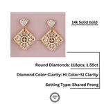Load image into Gallery viewer, Diamond and Enamel Flower Earrings, Pink and Green Enamelling, 14k Solid Gold, Natural Diamonds, Gift For Her
