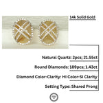 Load image into Gallery viewer, Oval Shaped Golden Rutile Quartz Earrings with Diamonds, Natural Diamonds, 14k solid Gold, Natural Gemstone Earrings, Gift For Her
