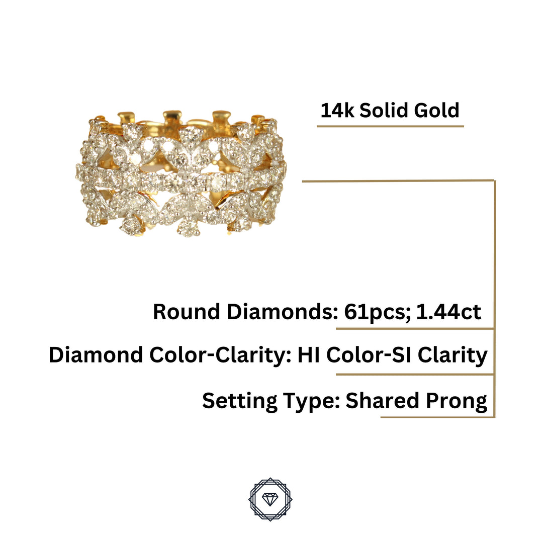 Statement Diamond Ring, Eternity Wedding Band, 14k Solid Gold Broad Ring, Cocktail Ring, Natural Diamonds, Art Deco Ring, Gift for her