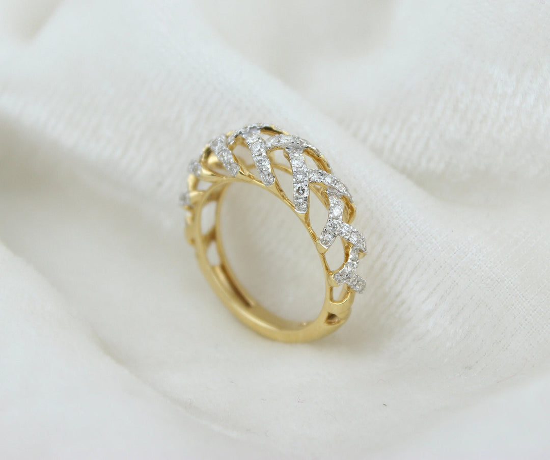 Weave Design Diamond Ring, Criss Cross Ring, 14K Solid Gold Band, Natural Diamonds, Gift for Her