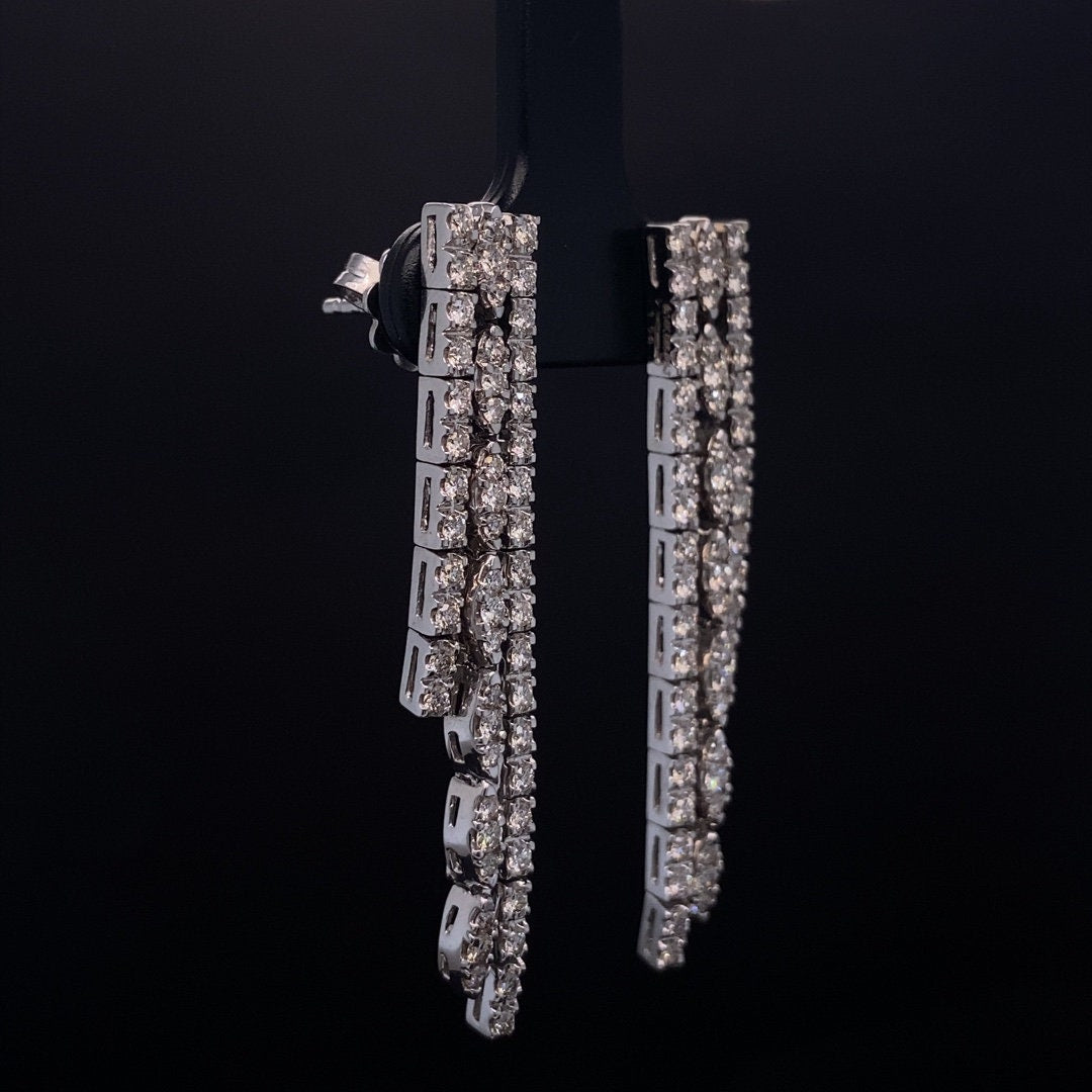 Waterfall Diamond Earrings In 14kt Solid Gold, Asymmetric Triple line Earrings, Natural Diamonds, Gift for her