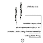 Load image into Gallery viewer, Black Onyx Diamond Dangle Earrings In 14k Solid Gold, Rectangular Bars And Beads With Natural Diamonds, Gift for her
