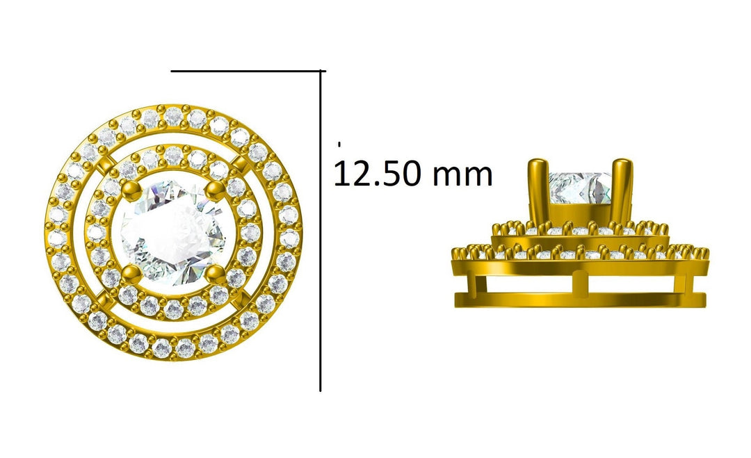 Double Halo Stud Solitaire Earrings, Natural Diamonds, 14k Solid Gold, Geometric Bridal Earrings, Statement Wedding Studs