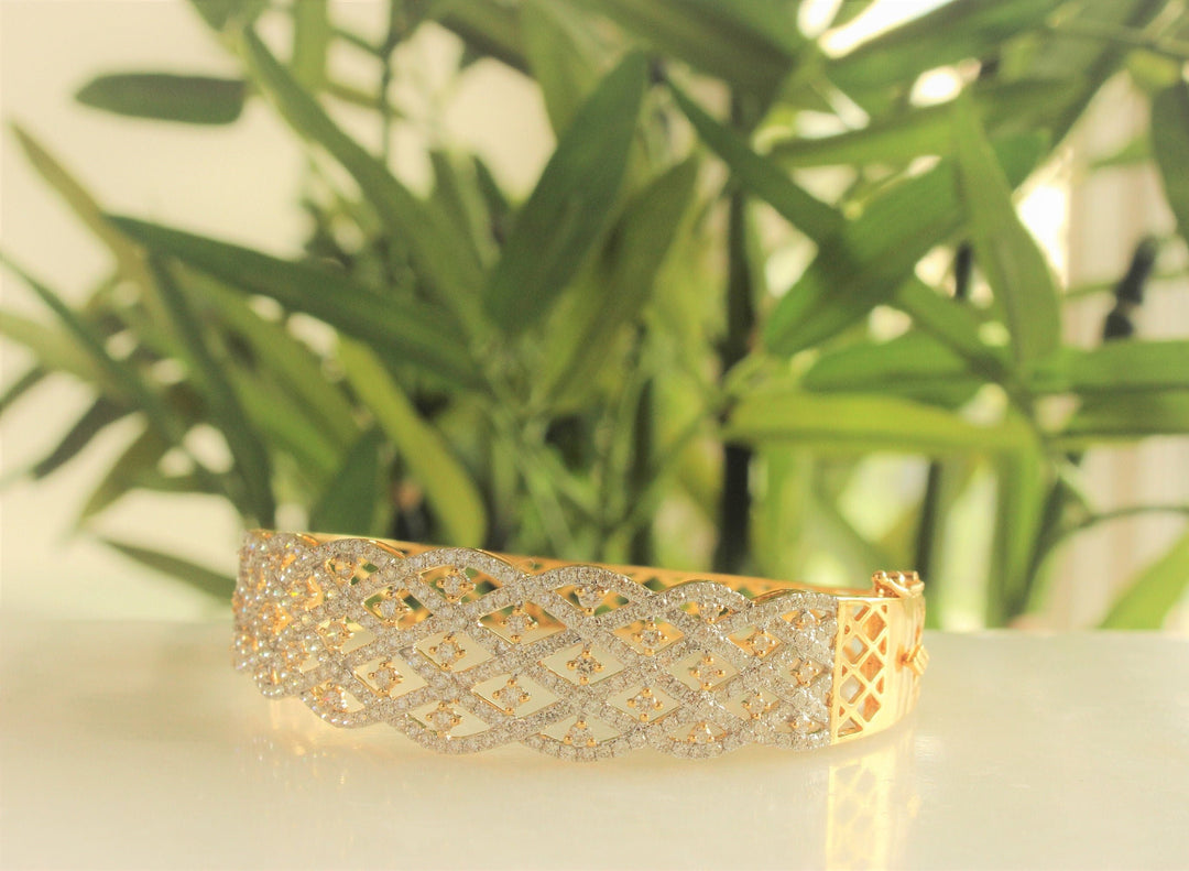 Broad Diamond Bracelet, 14k Solid Gold Cocktail Diamond Bangle Bracelet, Designer Bracelet, Natural Diamonds, Gift for her