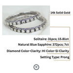 Load image into Gallery viewer, Blue Sapphire diamond Bangle Bracelet, 16 ct Solitaire Diamond Bangle, 14k Solid Gold, Heavy Diamond Bangle, Moissanite Bracelets, Classy
