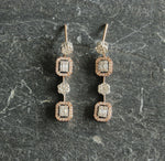 Load image into Gallery viewer, Baguette and Round Diamond Earrings, Illusion Setting Dangle Diamond Earrings, 14K Solid Gold, Dual Toned, Natural Diamonds, Gift for her
