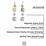 Load image into Gallery viewer, Baguette and Round Diamond Earrings, Illusion Setting Dangle Diamond Earrings, 14K Solid Gold, Dual Toned, Natural Diamonds, Gift for her
