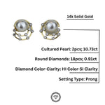 Load image into Gallery viewer, Concentric Circular Design Pearl Stud Earrings, Natural Diamonds, Gemstone Earrings, 14k Solid Gold, Gift for her, Elegant Design
