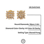Load image into Gallery viewer, Stud Diamond Earrings, Chess board Design, 14k Solid Gold Earrings, Natural Diamonds, Gift for her
