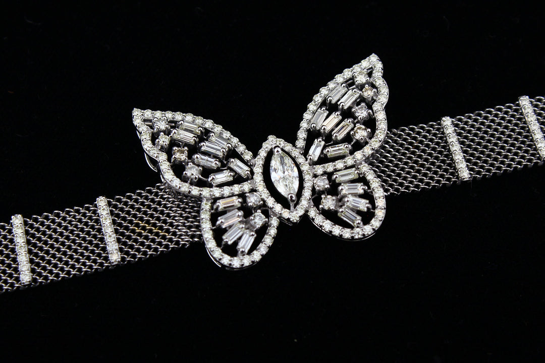 Butterfly Diamond Tennis Broad Bracelet in 14k Solid Gold, Marquise, Moissanite Bracelet, Italian Mesh chain Cocktail Bracelet, Gift for her