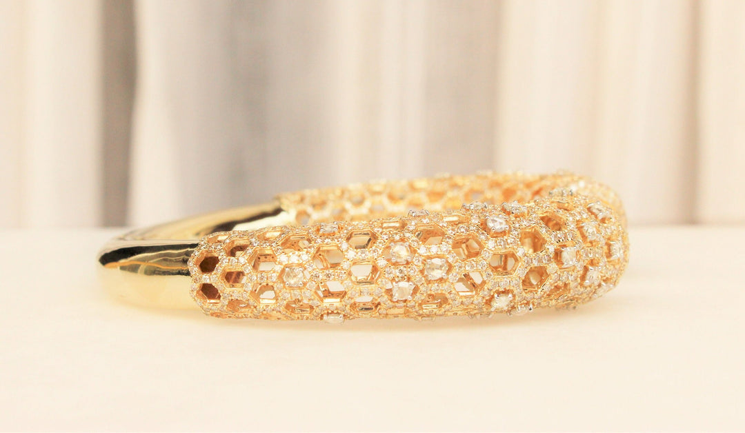 Citrine and Fancy Diamonds Cuff Bracelet, 14k Solid Gold, Moissanite Bracelet, Filigree Bracelet, Gift for her