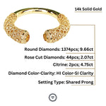 Load image into Gallery viewer, Citrine and Fancy Diamonds Cuff Bracelet, 14k Solid Gold, Moissanite Bracelet, Filigree Bracelet, Gift for her
