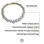 Load image into Gallery viewer, Trillion Diamond Tennis Bracelet With Halo Setting, 14k Solid Gold, Stackable Bracelet, Natural Diamonds, Bridal Jewelry, Gift for Her
