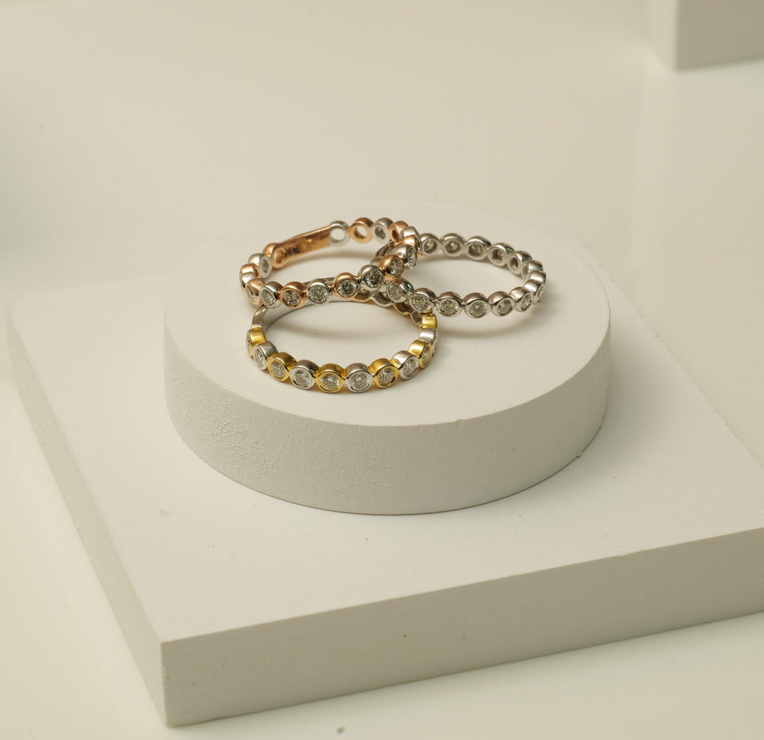 Bezel Diamond Eternity Ring, 14k Solid Gold, Natural Diamonds, Dual Tone Ring, Stackable Band Ring, Minimalistic Jewelry, Ready To Ship