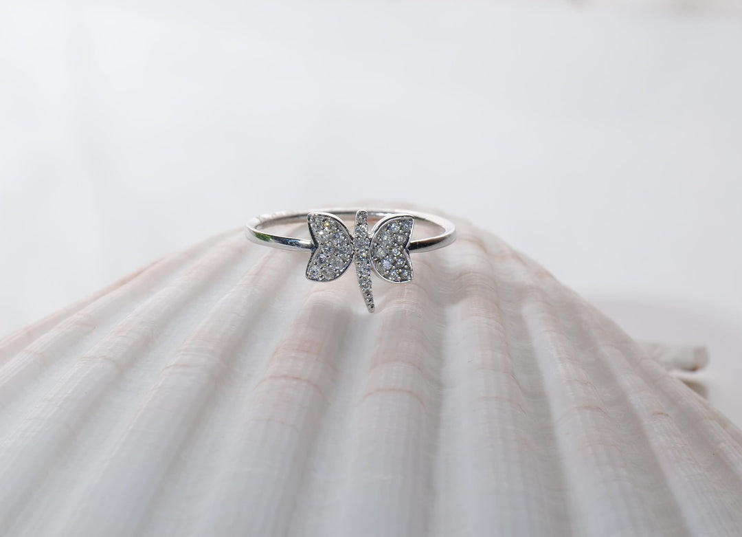 Dragonfly Diamond Ring, 14k Solid Gold, Natural Diamonds, Animal Ring, Insect Jewelry, Everyday Stackable Jewelry, Ready To Ship
