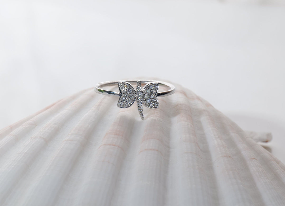 Dragonfly Diamond Ring, 14k Solid Gold, Natural Diamonds, Animal Ring, Insect Jewelry, Everyday Stackable Jewelry, Ready To Ship
