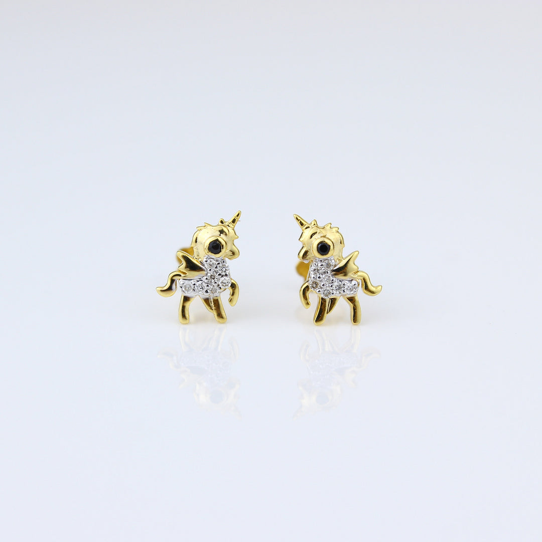 Kids Unicorn Diamond Stud Earrings, 14k Solid Gold, Natural Diamonds, Kids Jewelry, Gift for toddlers, girls, and kids