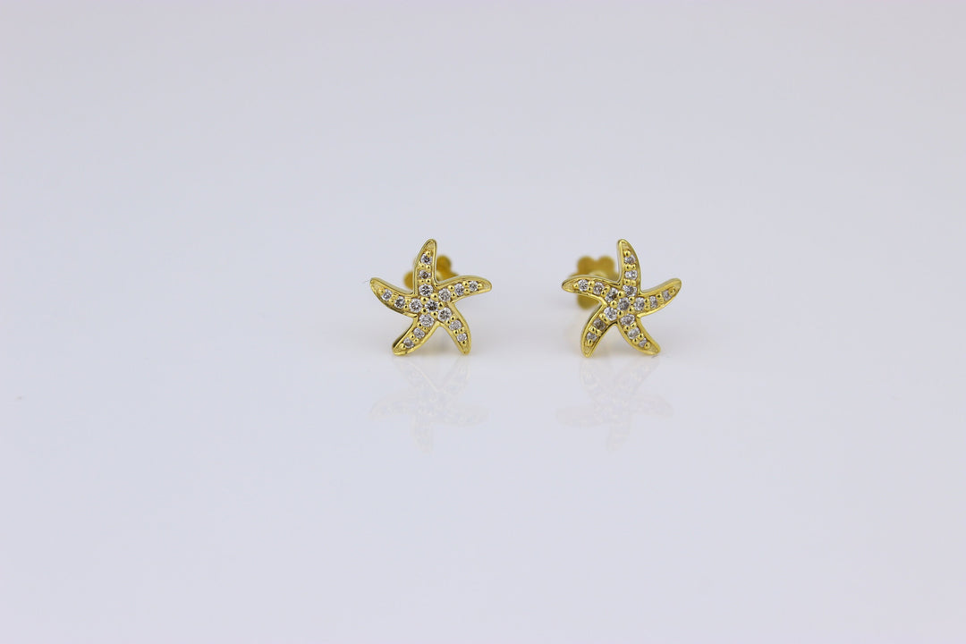 Kids Starfish Diamond Stud Earrings, 14k Solid Gold, Natural Diamonds, Kids jewelry, Gift for toddlers, girls and kids