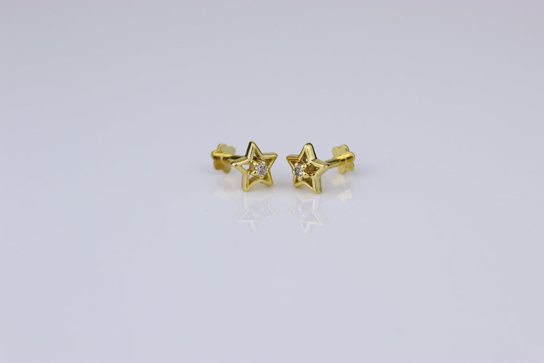 Kids Hollow Star Diamond Stud Earrings, 14k Solid Gold, Natural Diamonds, Kids jewelry, Gift for toddlers, girls and kids