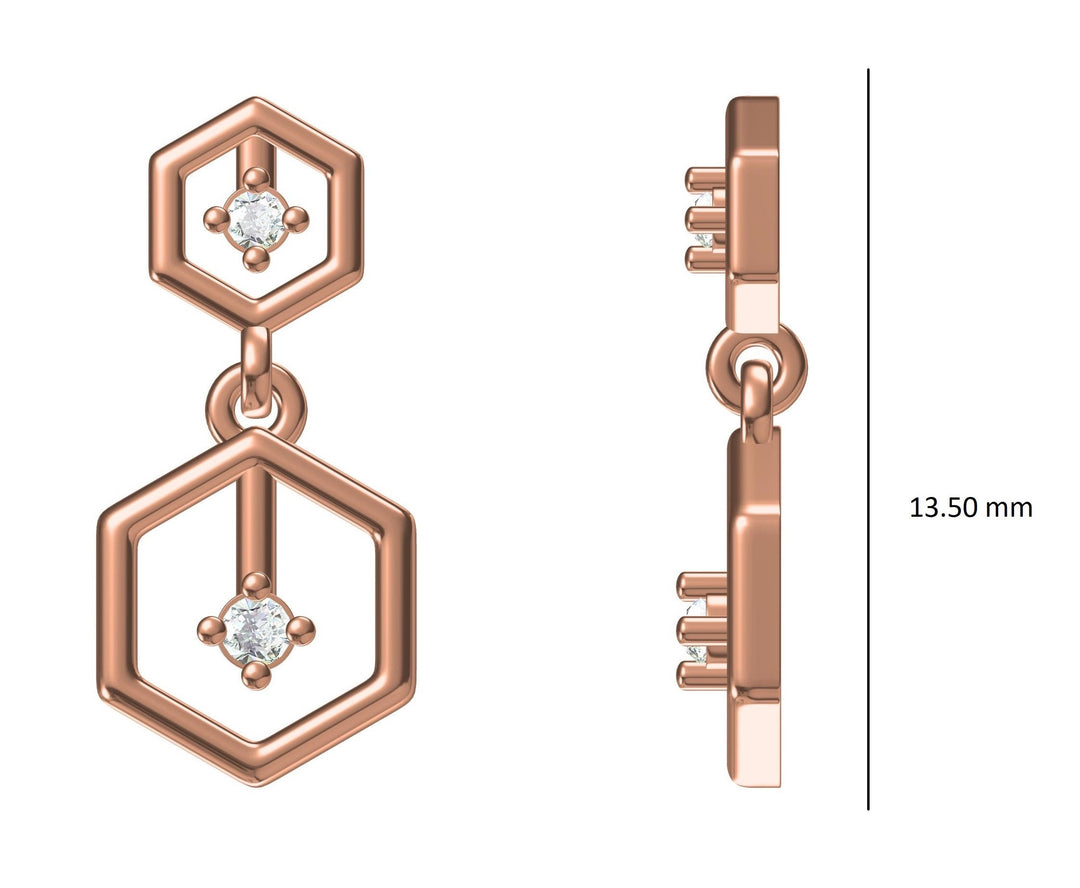 Hexagonal Small Diamond Dangle Earrings, 14k Solid Gold Minimalist Earrings, Natural Diamonds, Polygon Diamond Earrings, Gift for her