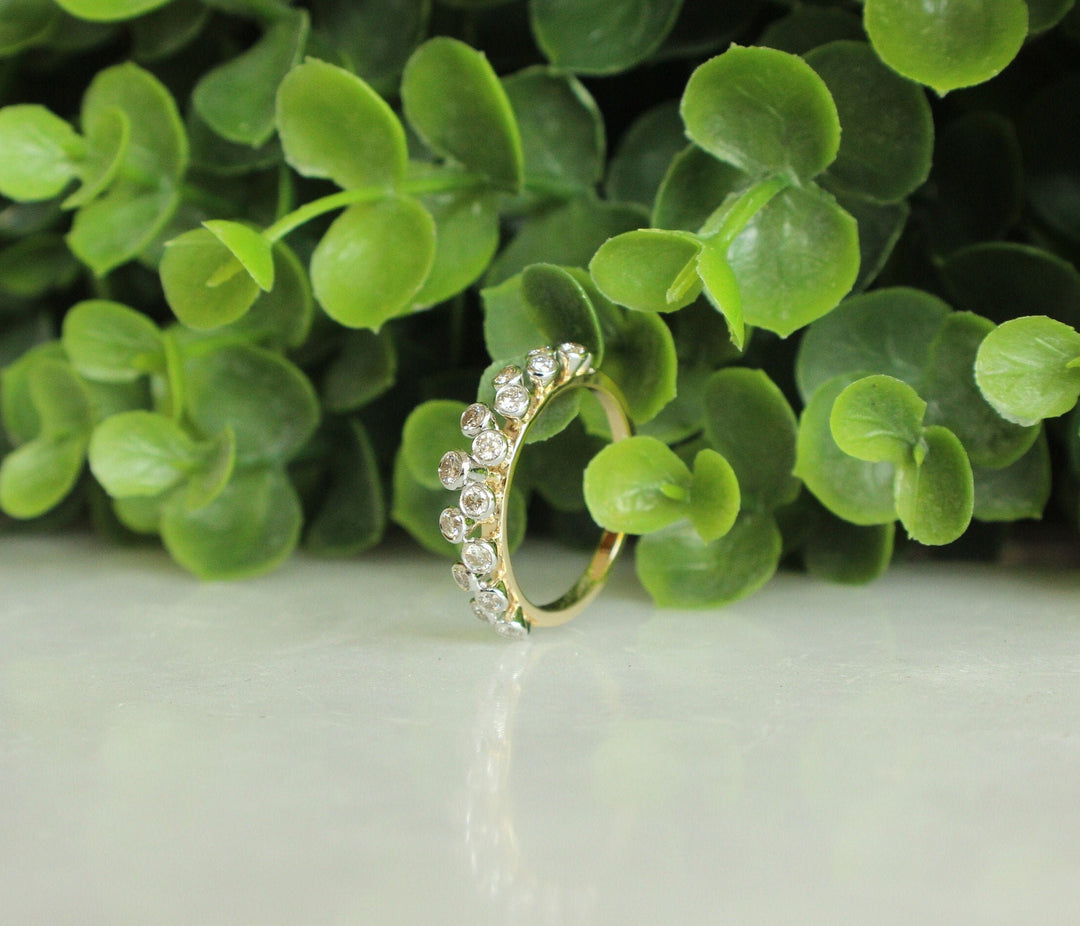 Bezel Diamond Setting Band, 14K Solid Gold, Half Eternity Band, Natural Diamonds, Gift for Her