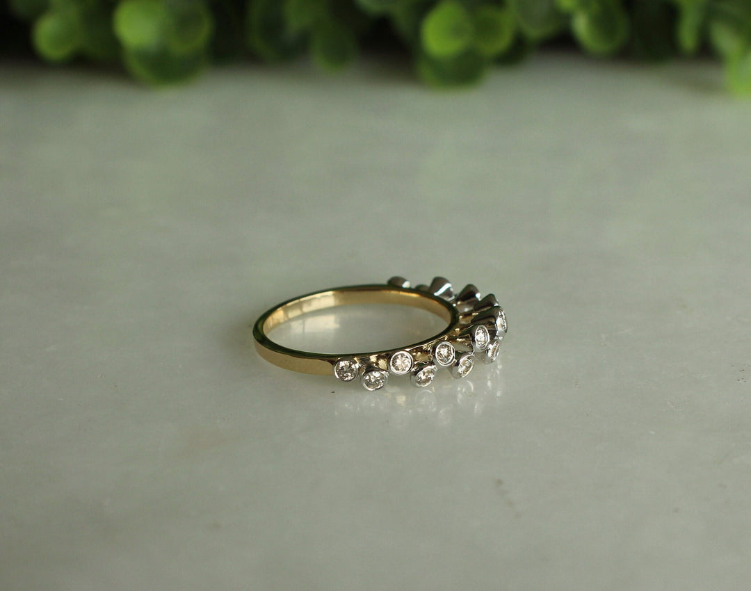 Bezel Diamond Setting Band, 14K Solid Gold, Half Eternity Band, Natural Diamonds, Gift for Her