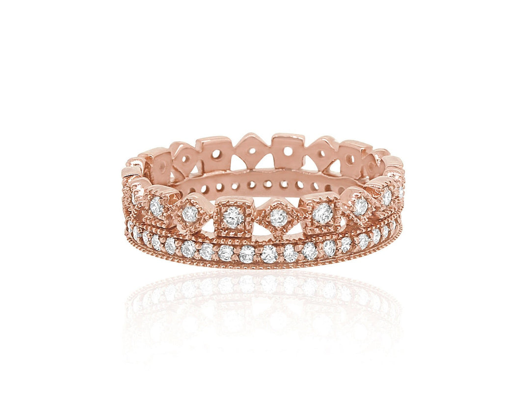 Crown Diamond Ring In 14k Solid Gold, Band Ring With Natural Diamonds, Gift for her
