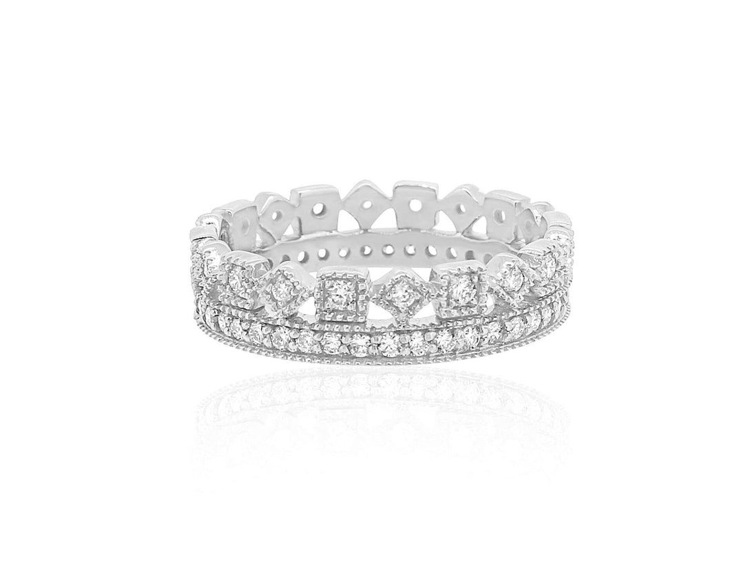 Crown Diamond Ring In 14k Solid Gold, Band Ring With Natural Diamonds, Gift for her
