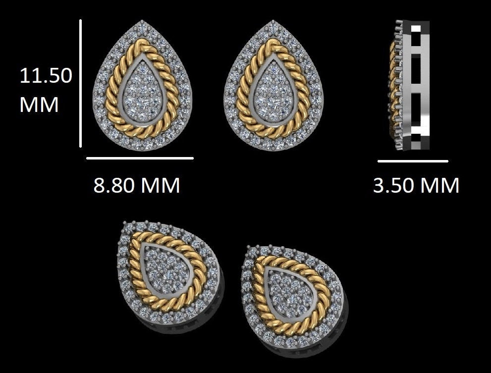 Pear Shaped Coiled Design Stud Earrings, 14K Solid Gold, Natural Earrings, , Everyday Jewelry Gift For Her