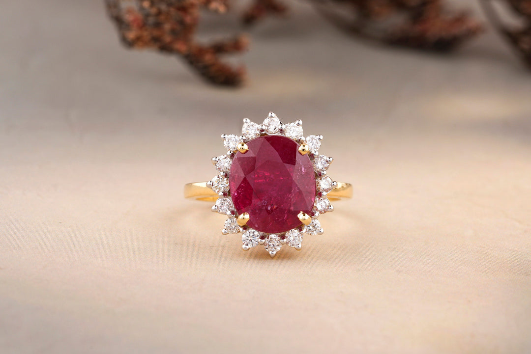 Ruby Diamond Ring In 14k Solid Gold, Cocktail Ring With Natural Diamonds, Gift For Women