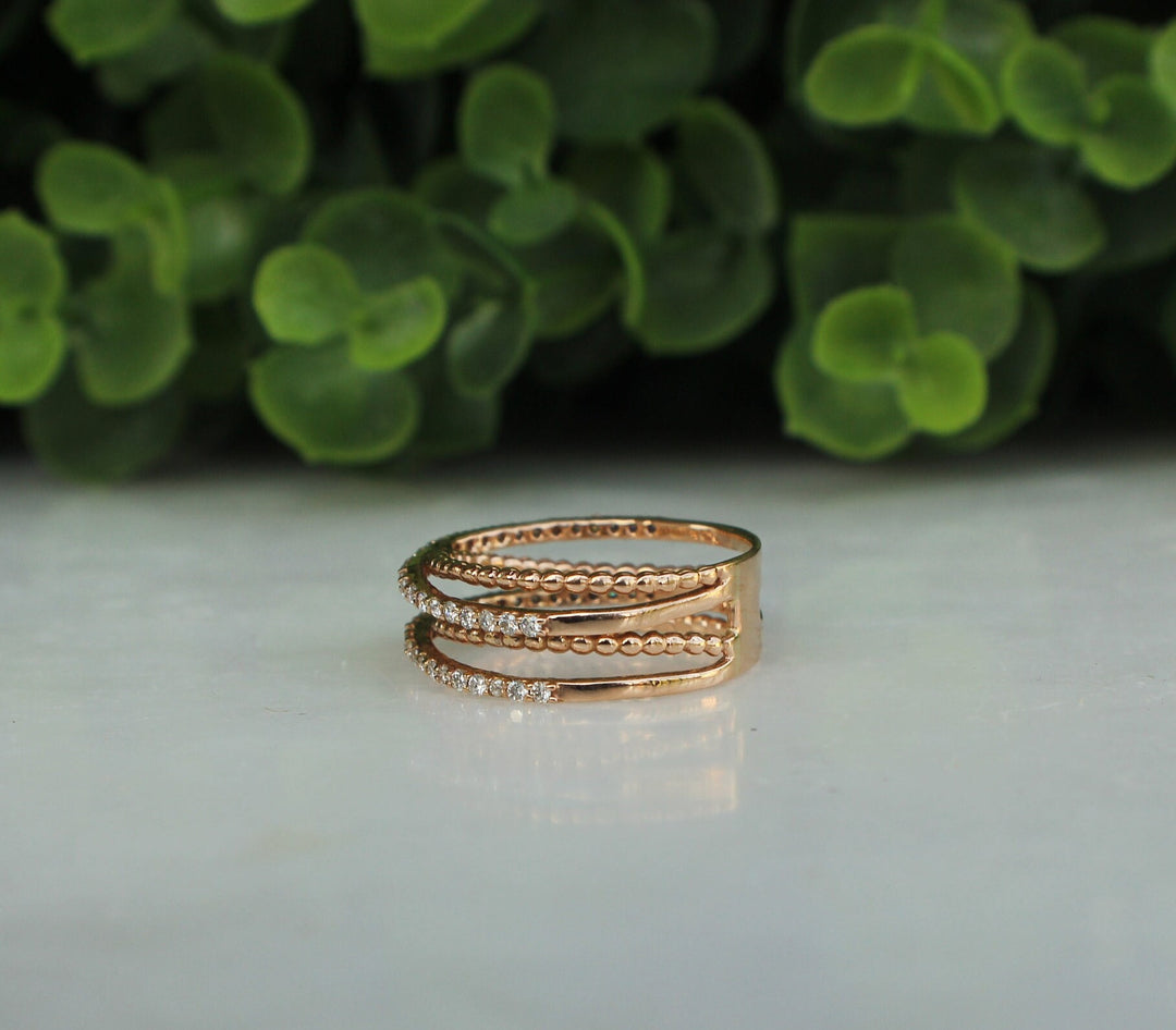 Twist Diamond Ring In 14K Solid Gold, Criss Cross Ring With Natural Diamonds, Gift for Women