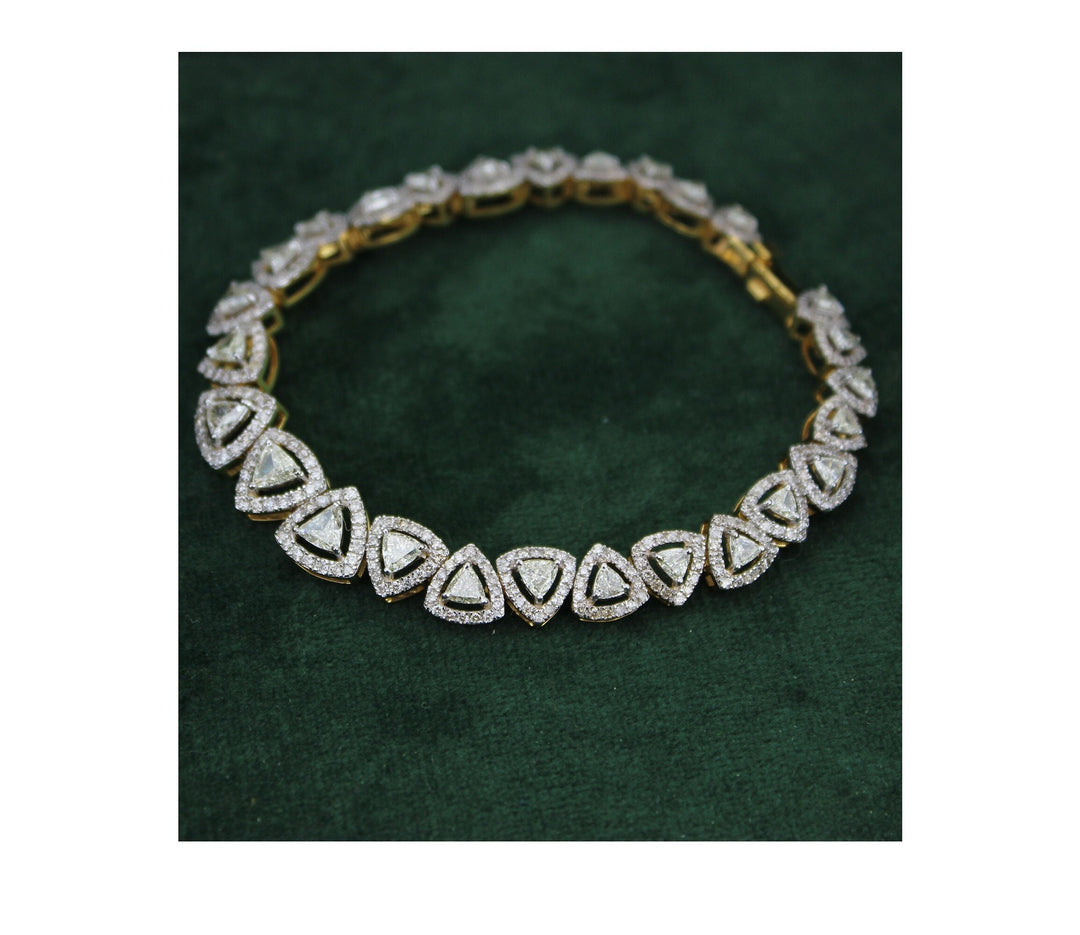 Trillion Diamond Tennis Bracelet With Halo Setting, 14k Solid Gold, Stackable Bracelet, Natural Diamonds, Bridal Jewelry, Gift for Her