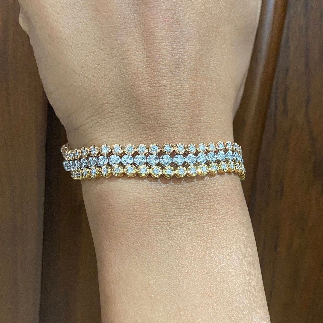 Trinity Tennis Bracelet, 14k Solid Gold Stackable Bracelet, Multi-Layered Connected Tri-color Bracelet, Natural Diamonds, Gift For Her