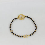 Load image into Gallery viewer, Gold Disc Initial Baby Bracelet, 14k Solid Gold, Natural Diamonds Nazariya, Kids Bracelet, Indian Protection Charm, Gift for toddlers
