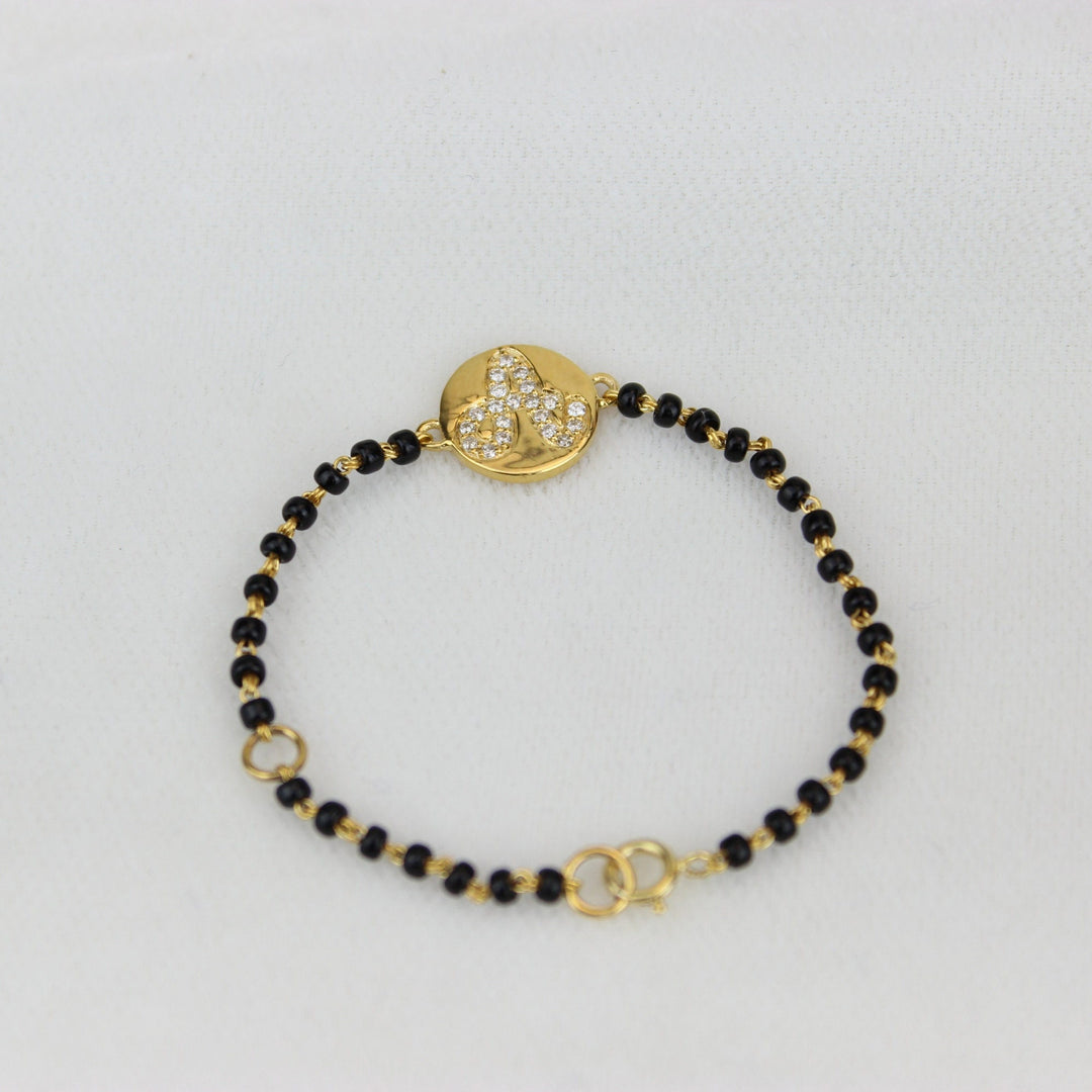 Gold Disc Initial Baby Bracelet, 14k Solid Gold, Natural Diamonds Nazariya, Kids Bracelet, Indian Protection Charm, Gift for toddlers