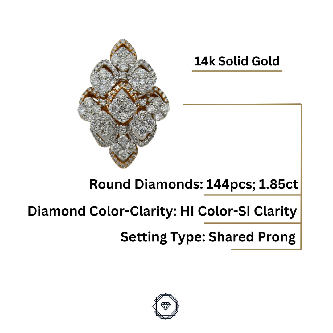 Cocktail Diamond Ring in 14k Solid Gold, Natural Diamonds, Gift for her