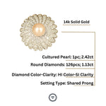 Load image into Gallery viewer, Cultured Pearl Flower Diamond Ring, Gemstone Diamond Ring, 14k Solid Gold, Natural Diamonds, Gift For Her
