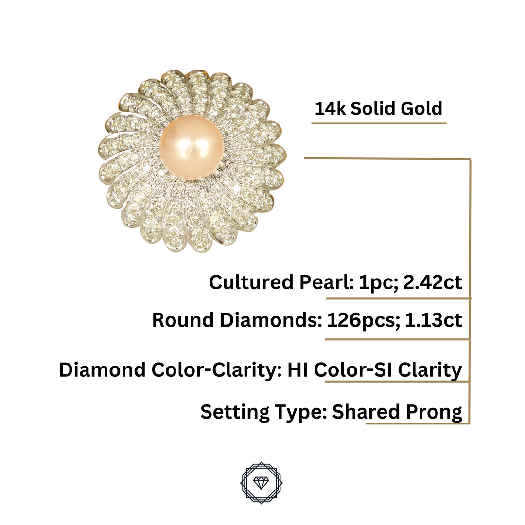 Cultured Pearl Flower Diamond Ring, Gemstone Diamond Ring, 14k Solid Gold, Natural Diamonds, Gift For Her