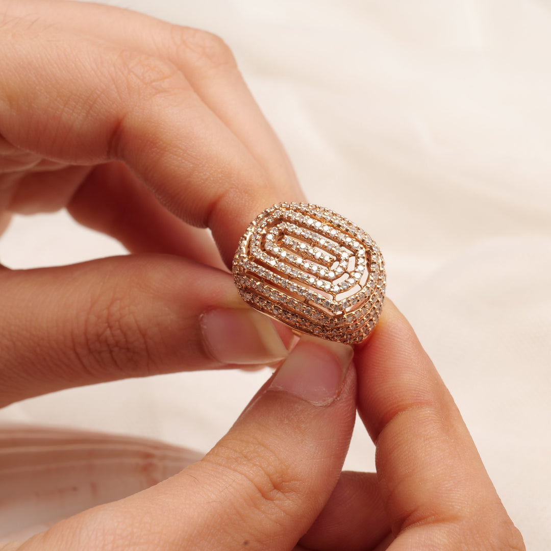 Concentric Oval Diamond Ring, 14K Solid Gold, Natural Diamonds, Multi-Layer Cocktail Ring, Evening Statement Jewelry, Gift For Her