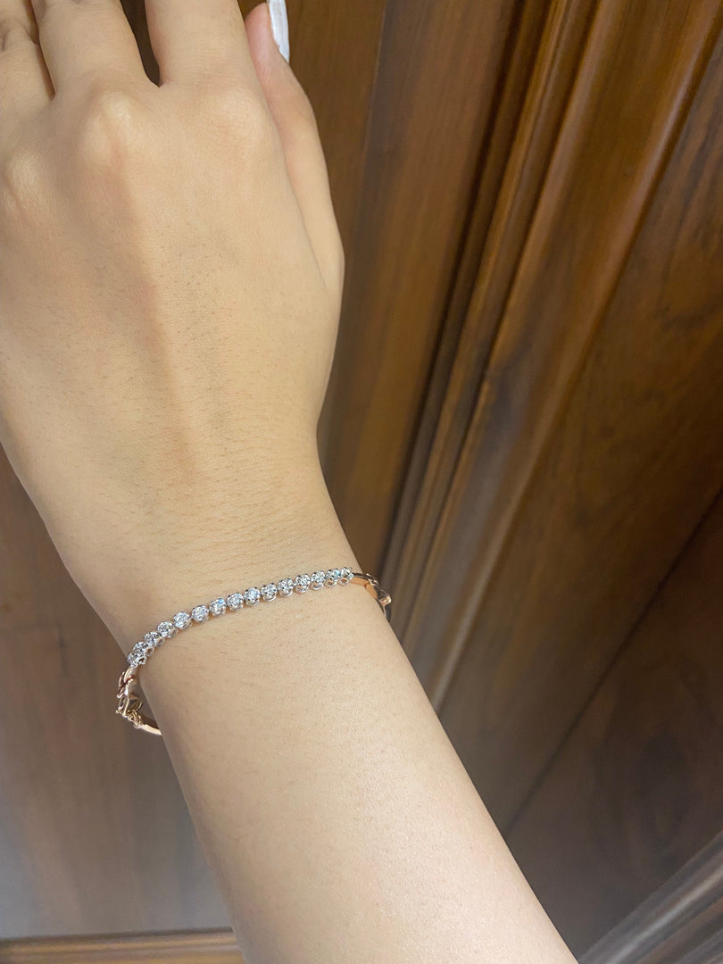 14k Solid Gold Diamond Stackable Bracelet, Flexible Tennis Bracelet, Natural Diamonds, Half Tennis Bracelet, Gift for her